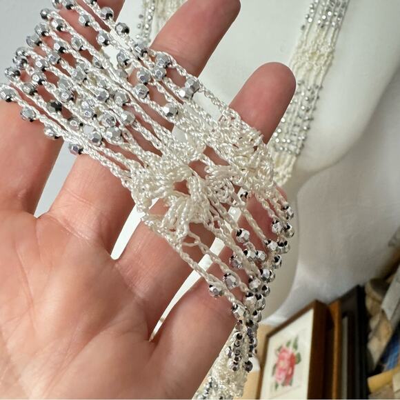 Boho Crochet Cream & Silver Necklace Extra Long Layering - Picture 5 of 6